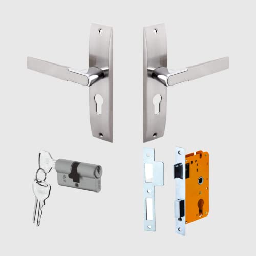 Image of Dorset Zovi Door Handle on Plate 8 inch | Both Side Key Lock | 60mm Cylinder | Mortise Lockset for Home, Office, and Hotels, Silver | HLZOVSC