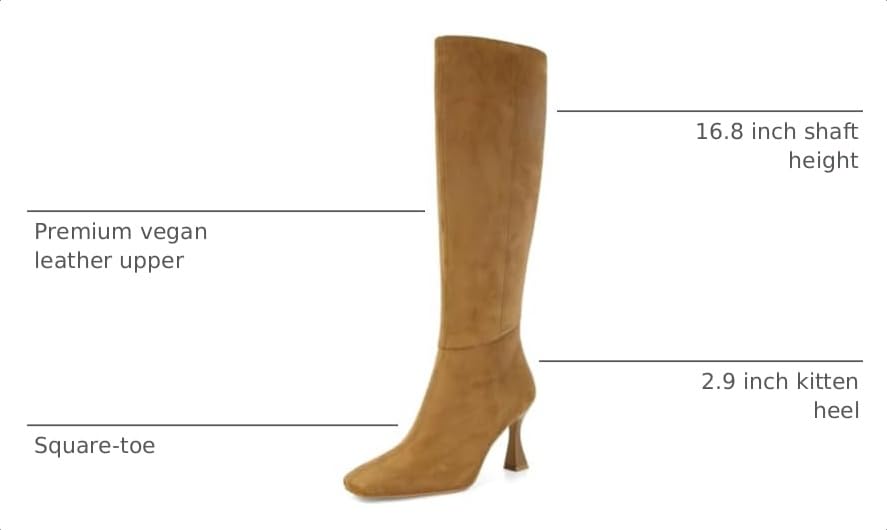 Image of Dsevht Black Leather Knee High Boots for Women Stiletto Kitten Heeled Sexy Boots Square Toe and Side Zipper Design Fashion Dress Boots