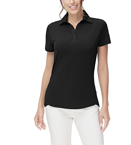 Women's Short Sleeve Golf Shirt Moisture Wicking Athletic Golf Polo Shirts Tennis Shirts Dry Fit Black,M #TOP1