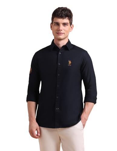 Image of U.S. POLO ASSN. Solid Tailored Fit Shirt for Men - 100% Cotton, Breathable & Comfortable, Full Sleeves Casual Shirt for Men