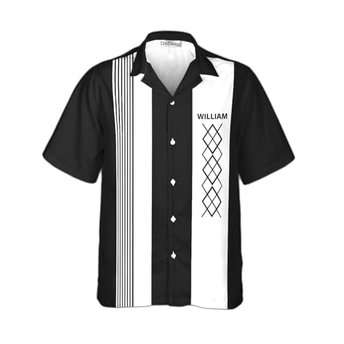 DnDeez Retro Bowling Shirts 1950s Casual Short Sleeve Custom Vintage Personalized Name Team Large Black