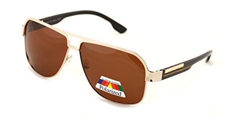 Classic Square Frame Flat Top Polarized Avaitor Sunglasses with Rectangle Metal Accent - Dark Lens