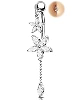 OUFER 14G 10 mm Bauchnabelpiercing Schmuck Blume Bauchnabelring Chirurgenstahl 316L Piercing Bauchnabel mit Anhänger Klar CZ Belly Button Piercing für Frauen