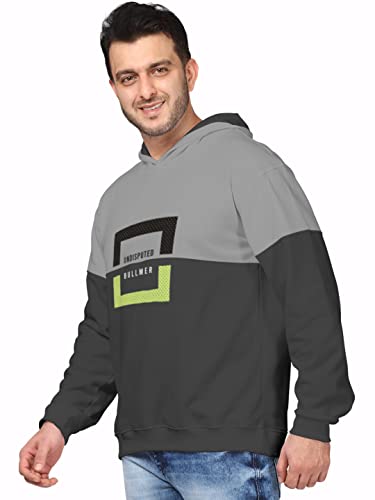 Image of BULLMER Mens Regular Fit Brushed Fleece Printed Hooded Sweatshirts - Grey