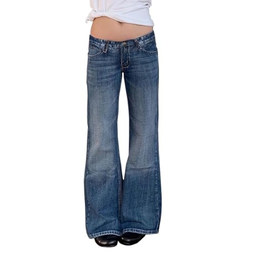 Jean évasé décontracté pour femme en denim vieilli style streetwear