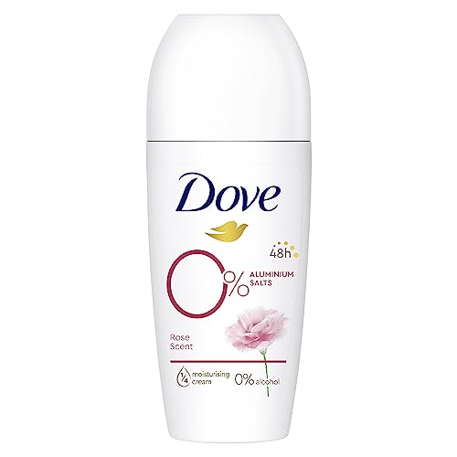 Dove Deodorant Roll-On Rosenduft 0% Deo ohne Aluminiumsalze mit 1/4 Pflegecreme und 48 Stunden Schutz 50 ml 1 Stück