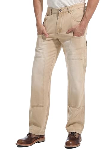 zhorefine Mens Carpenter Jeans Double Knee Denim Cargo Pants