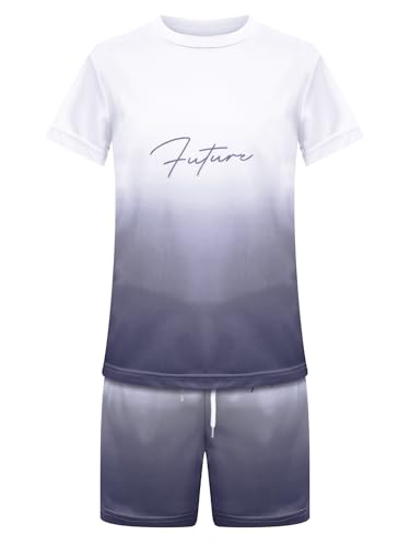 Linjinx Kids Boys Gradient Sports Jersey Football Basketball Athletic Tracksuit Short Sleeve T-Shirt and Shorts Set Dark Gray 7-8 Years3