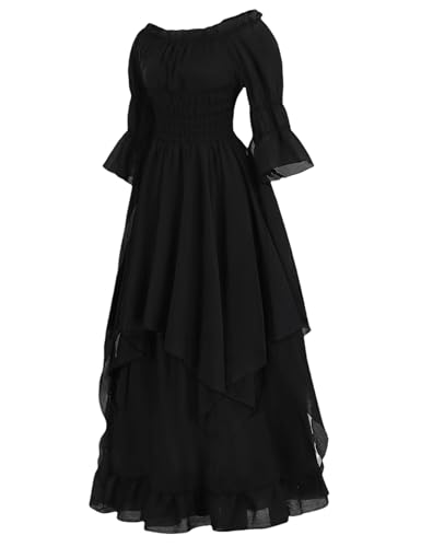Ruimeier SD096B-XL Renaissance Costume Women Puff Sleeve Off Shoulder Ruffle Medieval Dress thumb #1