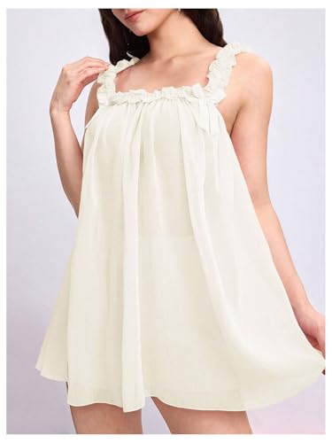 Image of MakeMeChic Women's 2 Piece Lingerie Mesh Cute Valentine Pajama Set Ruffle Bow See Through Vintage Nightgown Sleepwear