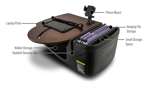 Image of AutoExec AE-RMCD-PM-21M Roadmaster Car Desk for Your Vehicle Workstation and Mobile Office, Mahogany with Phone Mount | Vehicle Workstation, Mobile Office, Phone Mount