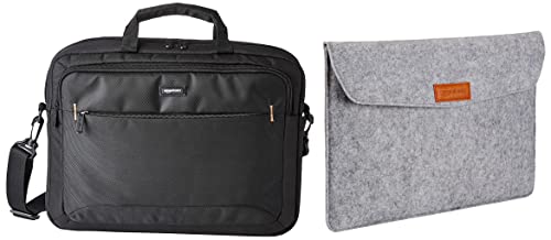 Image of AmazonBasics 15.6 inch Laptop and Tablet Bag, Black and Laptop Sleeve, Light Grey (15.4 inch)