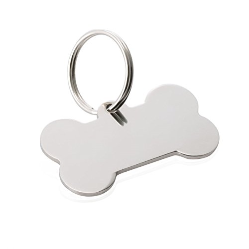 Knochen Personalisiert Haustier ID Tag Hund Tag mit Gravur Service Hundemarke Anhaenger aus Edelstahl 29mmx50mm,Silber Cover