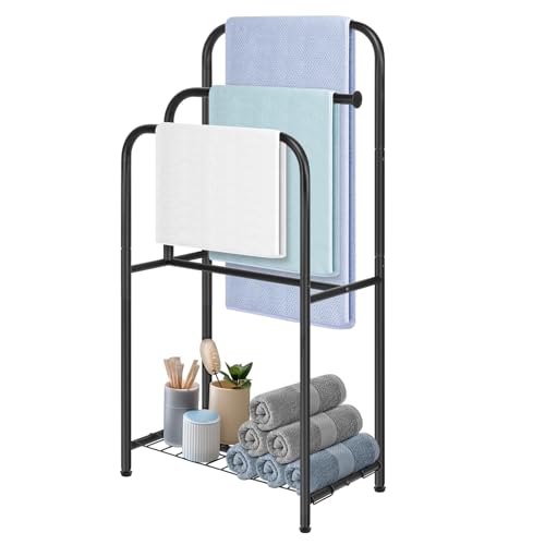 Catálogo para Comprar On-line Toalleros de pie del mes. 44 HarJue - Toalleros para baño, soporte de toalla de pie de 35 pulgadas de alto, colgador de toallas de metal de 3 niveles para piscina y piso al aire última intervensión con...