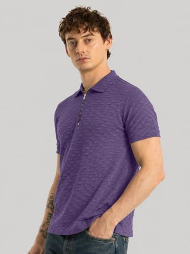 Image of Preneum Men's Solid Polycotton T-Shirt | Collared Neck | Half Sleeve | Regular Fit | Everyday Casual Wear (Available in Plus Sizes)