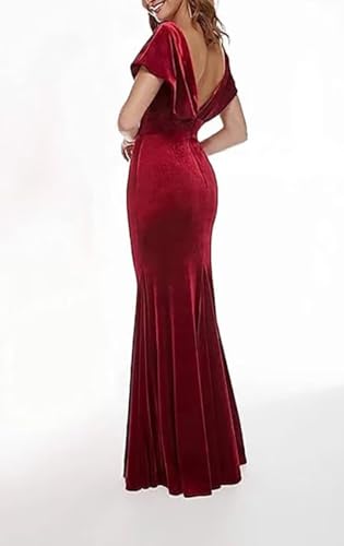 Wchecalino Women's Velvet Bridesmaid Dresses Long Mermaid Wrap Off The Shoulder Formal Evening Party Dress2