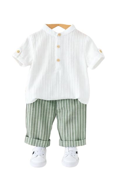 Baby Boy Outfit Set Mandarin Collar Shirt & Striped Pants Comfortable Summer Dress-image-39