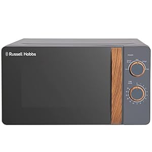 Russell Hobbs RHMM713G 17 L 700 W Scandi Compact Grey Manual Microwave with 5 Power Levels, Wood Effect Handle & Dials, Timer, Defrost Setting, Easy Clean