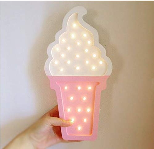 Gwill 1Pcs White and Pink Wooden Ice cream LED Night Light Wall Hanging Decor Lamps Atmosphere Lighting Party Wedding Birthday Party Decoration Kids' Room Decoration