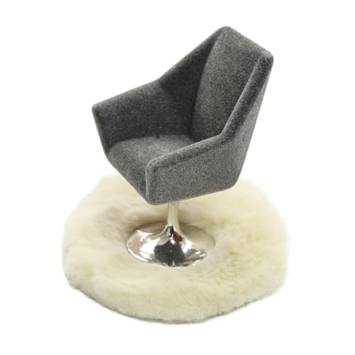 iLAND Dollhouse Furniture and Accessories Set, Miniature Swivel Chair & Carpet Modern for Dollhouse Livingroom (Grey)