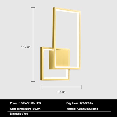 Image of Modern Gold Led Wall Sconce of Two 6000K Dimmable Wall lamp 36W Simple Aluminum Wall Fixture for Living Room Bedroom Hallway Stairs