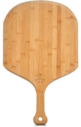 Zulay (Medium 12") Authentic Bamboo Pizza Peel Wood - Natural Bamboo Pizza Paddle With Easy Glide Edges & Handle For Baking - Medium Wood Pizza Peel For Transferring & Serving Zulay (Medium 12") Authentic Bamboo Pizza Peel Wood - Natural Bamboo Pizza Paddle With Easy Glide Edges & Handle For Baking - Medium Wood Pizza Peel For Transferring & Serving