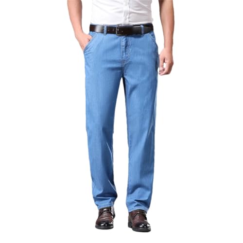 Hndudnff Men Thin Jeans Slim Straight Comfort Denim Trousers with Pockets Solid Business Pants