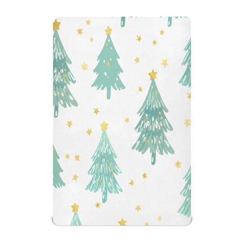 Ttgoth Sábana bajera ajustable para cuna, diseño de árbol de Navidad, suave, transpirable, para cama infantil y mesita de noche, 71 x 132 cm