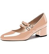 WAYDERNS Women's Adjustable Strap Mary Jane Round Toe Patent Low Chunky Heel Pumps Shoes 2 Inch