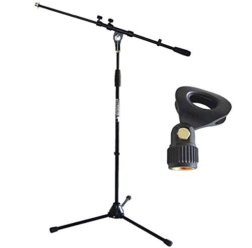 keepdrum MS106BK Mikrofonständer Mikrofonstativ mit Galgen u. Metall-Sockel + universal Mikrofonklemme