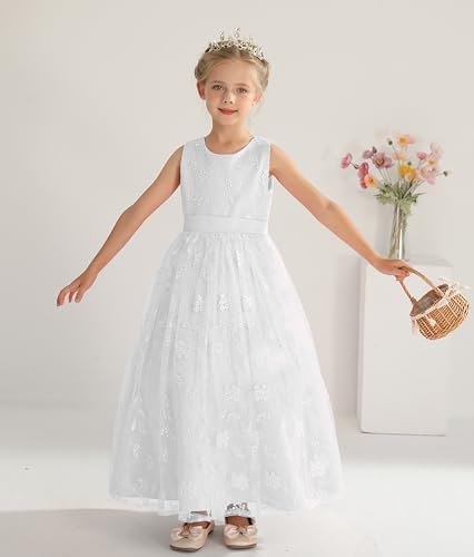 Uhnice Flower Girl Embroidered Dress Sleeveless Lace Ball Gown Formal Princess Dress for Wedding Birthday Party3