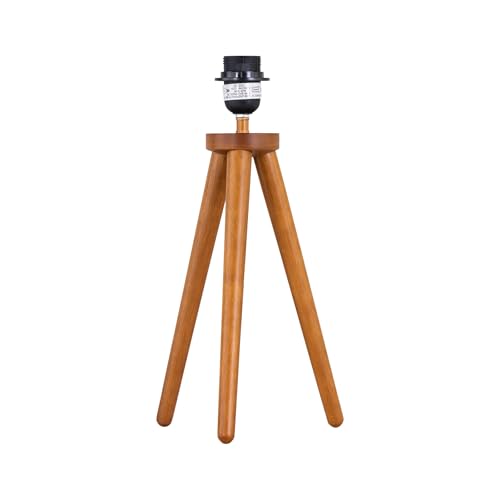 Image of firstchoicelighting Wooden Tripod Table Lamp or Bedside Light Base Only, Natural Dark Oak, Height 38cm, LED Compatible