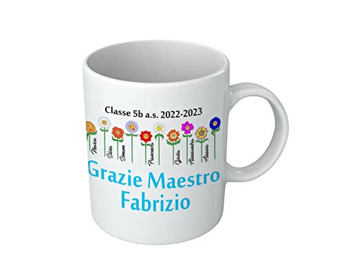 t-shirteria Tazza Maestro Personalizzabile Nome Maestro Alunni Classe Anno Scolastico Fiori Colori Firme Nomi Bambini Alunni Maestri Educatore Idea Regalo Maestro Maschio