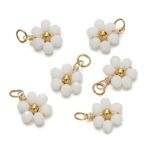 ZFISH Lote de 5 colgantes de cuentas de cristal de acero inoxidable de con forma de flor para hacer joyas, collares y pulseras, accesorios DIY, talla S, B.