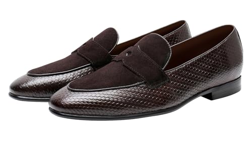 Mens Causal Dress Shoes Slip On Penny Loafers Genunie Leather Fashion Modern Mocasines Prom Wedding Business Suit Shoes Tuxedo Shoes for Men