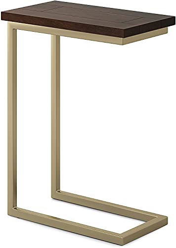 INDIAN DECOR. RW651 Solid Mango Wood and Metal 18 inch Wide Rectangle Industrial C Side Table in Dark Brown and Gold, Fully Assembled, for The Living Room and Bedroom