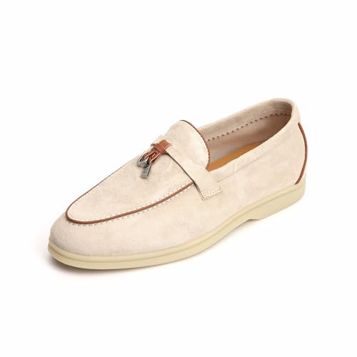 Image of XOBZJH Women's Leather Suede Loafers Flats - Slip-On Penny Loafers with Soft, Comfortable Driving & Dress Shoes for Casual Office Work All Day