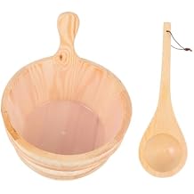 1Set Light Yellow Wooden Barrel and Spoon Set Natural Wooden Bathing Barrel for Sauna Spa Bath and Pool Use Durable Capacity Sauna Bucket and Ladle Set