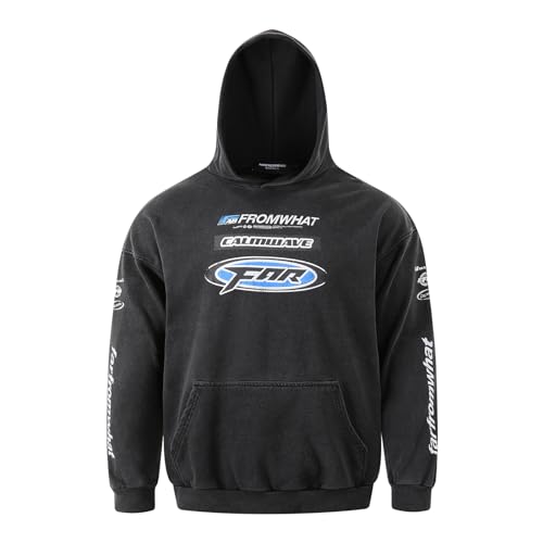 Arnodefrance Men Letter Graphic Vintage Hoodie Oversized Cotton Hoodies Grey