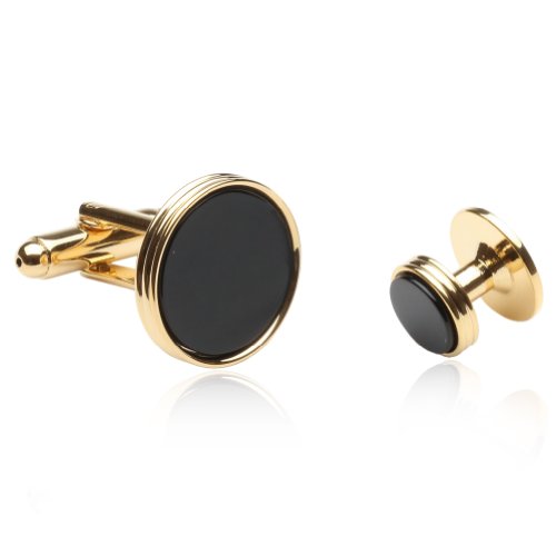 Cuff-Daddy Black Onyx and Gold Tone Cufflinks and Studs with Presentation Idea Box - 5/8" cufflinks, 3/8" studs Black Gold Cufflinks and Studs - Unique Men's Accessories for Wedding2