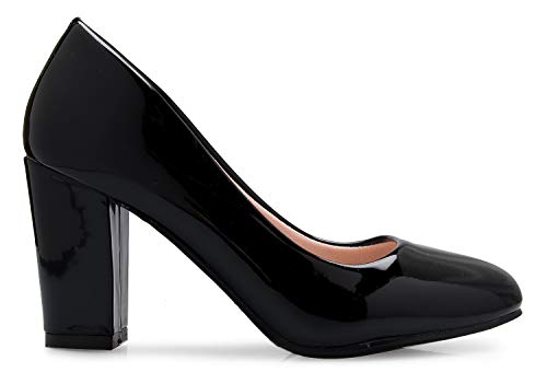Image of Olivia K Women's Classic Round-Toe Platform Pumps High Block Heel - Adorable, Comfortable