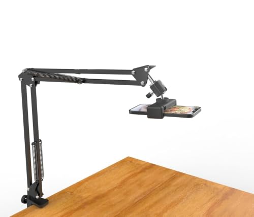 Image of MountPro K10 Overhead Video Stand for Phone with Adjustable Lazy Arm, 360 Rotating Metal Desk Clamp Stand for Video Recording, Streaming, Cooking, Craft, Art, Desk & Content Creation (Black)