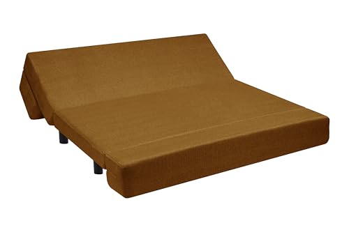 Image of 5X6-Feet Leg Sofa Cum Bed with Ottoman | Jute Fabric 3 Seater Convertible Sofa Bed | Modern Space Saving Furniture for Living Room | Golden