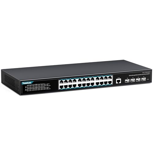 Image of YuanLey 28 Port Gigabit Managed Switch with 24 Port RJ45 10 /100 /1000Mbps 4x10Gbps SFP+, L3 Smart Management Ethernet Switch, VLAN, QoS, ACL, SSL, Fanless, Compatible