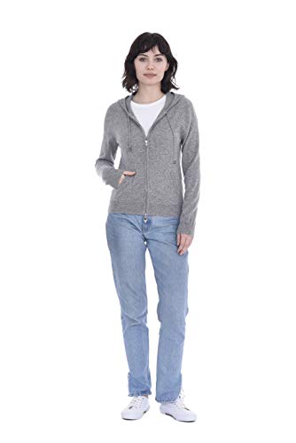Cashmeren Women’s Full Zip Drawstring Hoodie with Pockets 100% Pure Cashmere Long Sleeve Zipped Down Sweater