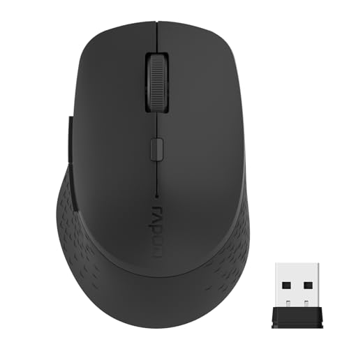Rapoo M300G Silent Wireless Mouse, Bluetooth Mouse for Laptop, 2.4GHz with USB Receiver Computer Mouse, 2400 Adjustable DPI Optical Tracking, 1 Year Battery Life, Compatible with PC, Matte Black
