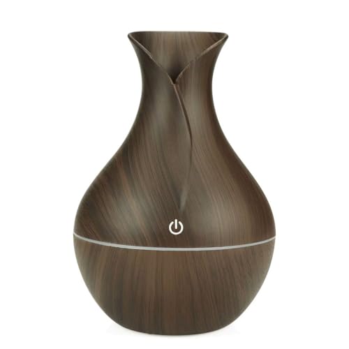 Umidificador de Ar Aromatizador Vaso Madeira LED 200ml Silencioso...