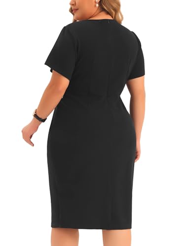 Agnes Orinda Plus Size Dresses for Women Button Crew Neck Vintage Wear to Work Office Party Bodycon Pencil Dress4