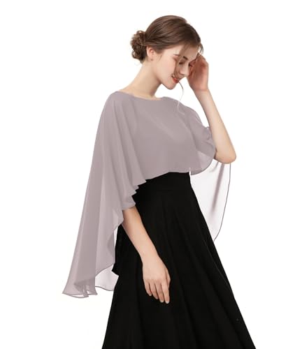 Hotshawl Capelets for women Chiffon Cape Shawls and Wraps for Evening Dress Wedding Capes Cover Up (Gray) - Thumbnail 2