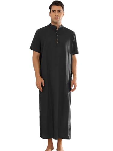 Lars Amadeus Henley Collar Nightshirts for Men's Short Sleeves Loose Fit Comfy Nightgown Sleepwear